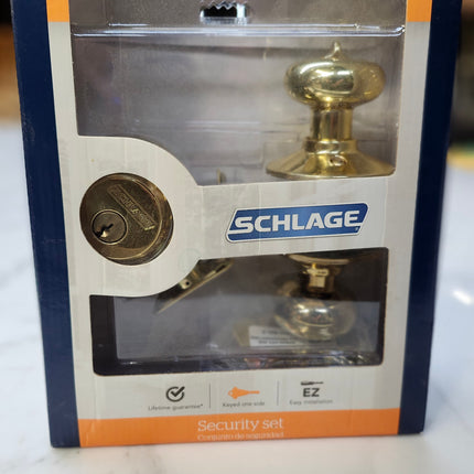 Schlage FB50 V PLY 605 Plymouth Entry Knob & Deadbolt Combo, Bright Brass Finish