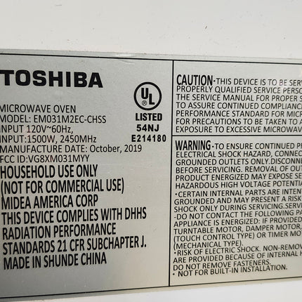 Toshiba 1.5 Cu Ft Countertop Microwave