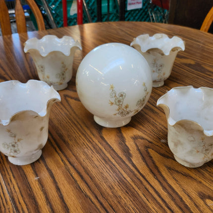 5 Vintage Glass Ruffled Globe Floral Lamp Shade Scones