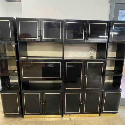 Black Lacquer and Brass 4pc Entertainment Center