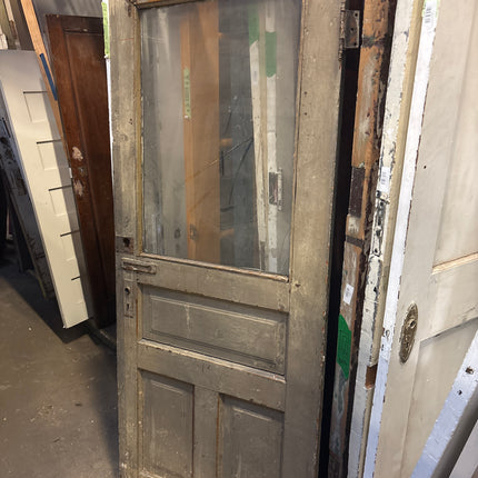 77in x 31 3/4in 3 Panel Wood Door with Glass Window