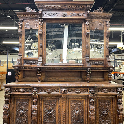 19th Century French Renaissance Revival Carved Oak Sideboard with Mirror