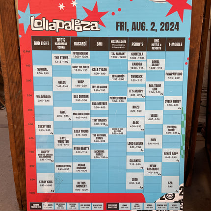 2x3 Lollapalooza Lineup Sign