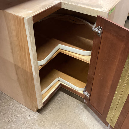 Lower brown corner cabinet striped