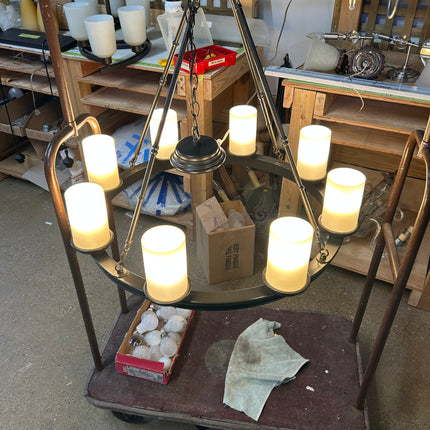 Pottery Barn Bronze Eight Light Round Chandelier