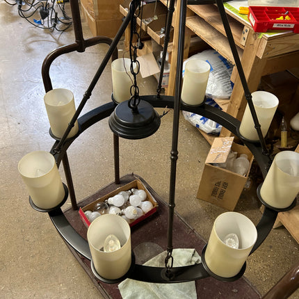 Pottery Barn Bronze Eight Light Round Chandelier
