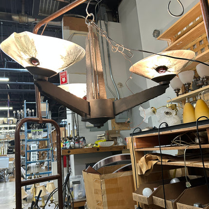 Metal Chandelier with Stained Glass Shades