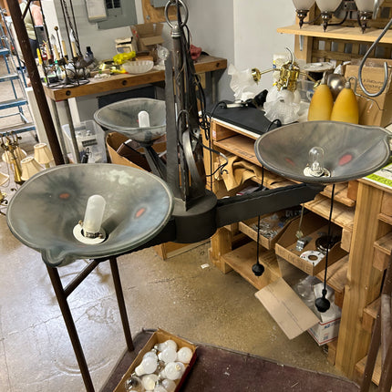 Metal Chandelier with Stained Glass Shades
