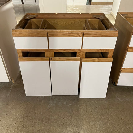 36”W White/Oak Sink Base Cabinet