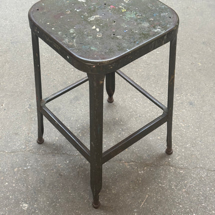 VINTAGE STEEL LYON MACHINE SHOP STOOL WITH SQUARE SEAT - 24" Height