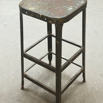 VINTAGE STEEL LYON MACHINE SHOP STOOL WITH SQUARE SEAT - 30" Height