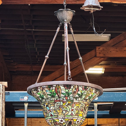 (Reproduction) Inverted Vintage Tiffany Hanging Light – Stained Glass Fixture