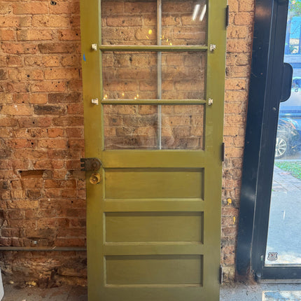 Vintage Olive Green Half-Glass 3-panel 3-lite Exterior Wood Door  (79 3/4" x 31 11/16" x1 5/8")