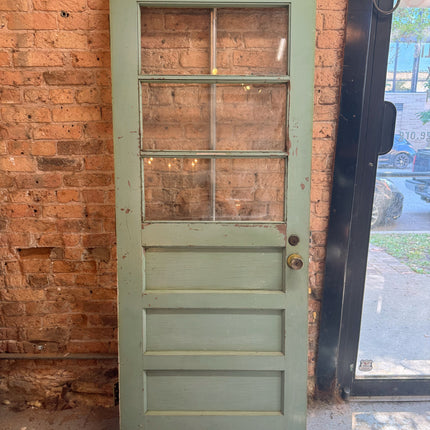 Vintage Olive Green Half-Glass 3-panel 3-lite Exterior Wood Door  (79 3/4" x 31 11/16" x1 5/8")