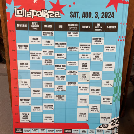 2x3 Lollapalooza Lineup Sign