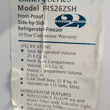 Frigidaire Gallery Pro Series FRS26ZSH