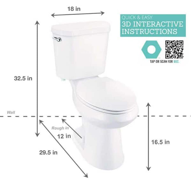 12 inch Rough In Two-Piece 1.28 GPF Single Flush Elongated Toilet